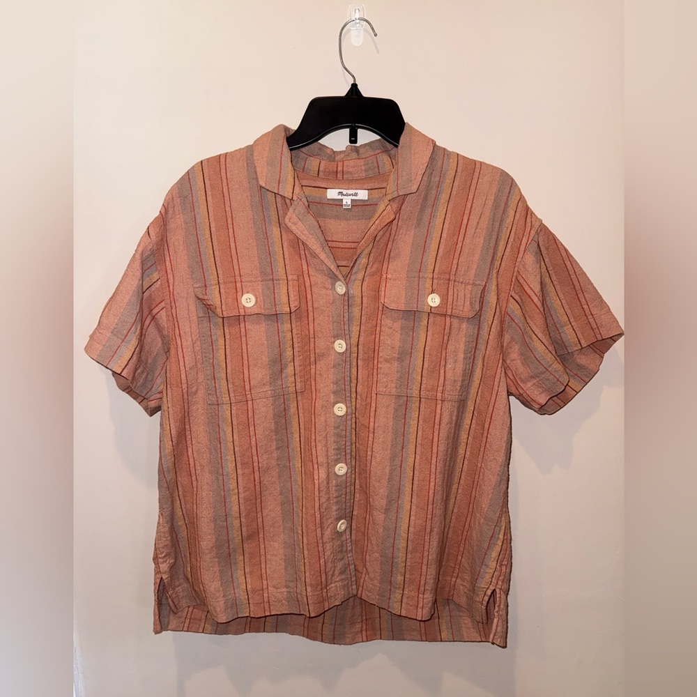 Madewell Stripe stretch linen & cotton shirt  size large (women’s)